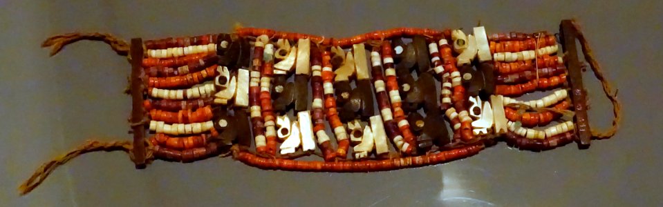 Bracelet, Peru, Chancay or Chimu, central or north coast, c. 1000-1470 AD, nut hull, cotton cord, bone, shell - Krannert Art Museum, UIUC - DSC06460