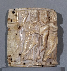 Box (pyxis) with one of Christ's Miracles, fragment, Eastern Roman Empire, 6th century AD, ivory - Bode-Museum - DSC03483
