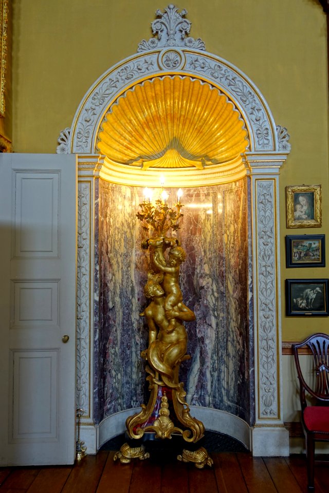 Bracket candelabra, 2 of 2, 1700-1800, ormolu, giltwood, gilding, ebony, pine, gesso, and turtleshell - Saloon - Kingston Lacy - Dorset, England - DSC03476