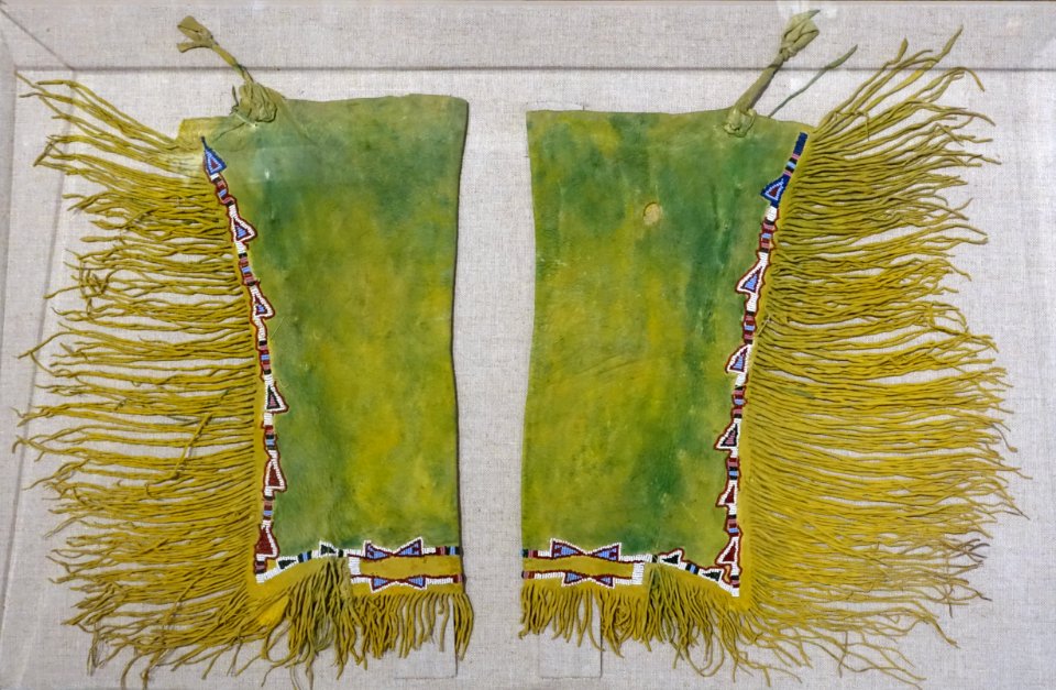 Boy's leggings, Kiowa, United States, c. 1880s, leather, glass, dye - Spurlock Museum, UIUC - DSC05934