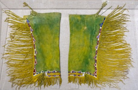 Boy's leggings, Kiowa, United States, c. 1880s, leather, glass, dye - Spurlock Museum, UIUC - DSC05934