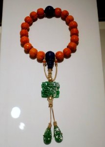 Bracelet, China, Imperial Workshop, probably Guangzhou or Beijing, China, probably Guangxu period, c. 1888-1889 AD, coral, lapis lazuli, jadeite, pearls, silk - Peabody Essex Museum - DSC07848