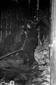 Brand in Duits Consulaat, Lairessestraat Amsterdam. Brandweerlieden met gasmaske, Bestanddeelnr 923-2371