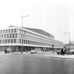Bouw Concertgebouw te Rotterdam, zij-aanzicht, Schouwburgplein-zijde, Bestanddeelnr 918-7811