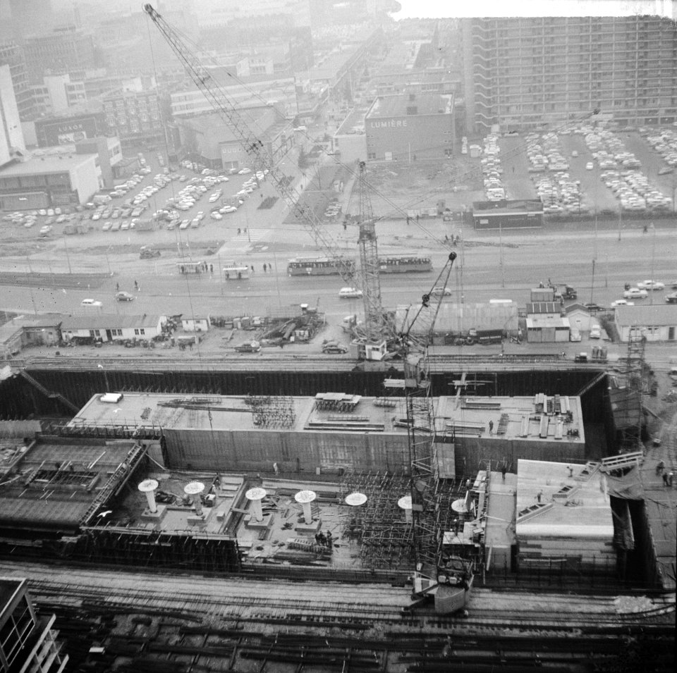 Bouw beginstation in het bouwdok Weena te Rotterdam, overzicht werkzaamheden, Bestanddeelnr 917-3166
