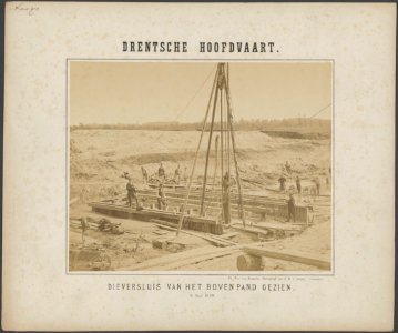 Bouw fundering van de Dieversluis, van het bovenpand gezien, Bestanddeelnr 97