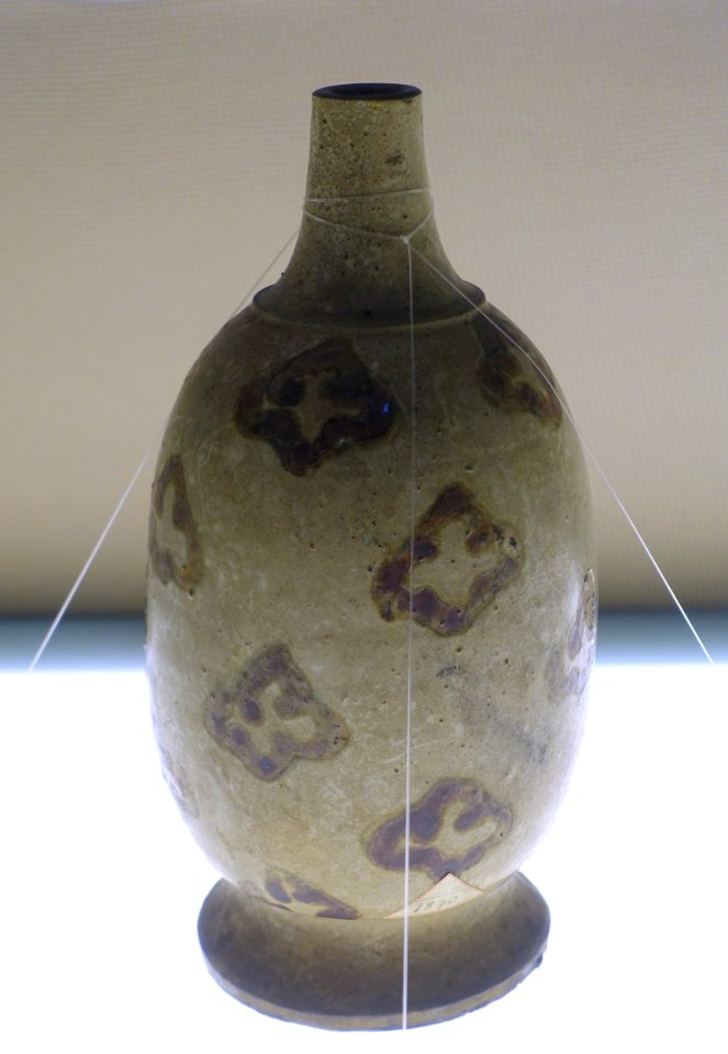 Bottle, China, from Qiong kiln, unearthed from Qinglai, Sichuan, Song dynasty, 960-1279 AD, blue-glazed brown ceramic - Sichuan Provincial Museum - Chengdu, China - DSC04226