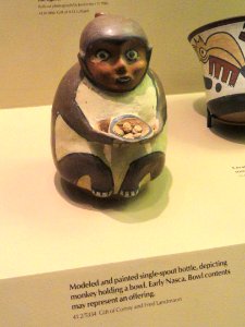 Bottle, monkey holding bowl - Nazca pottery in the American Museum of Natural History - DSC06104