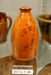 Bottle, American, probably Pennsylvania, c. 1840, lead-glazed redware, manganese, item HD 2013.7.36 - Flynt Center of Early New England Life - Deerfield, Massachusetts - DSC04090