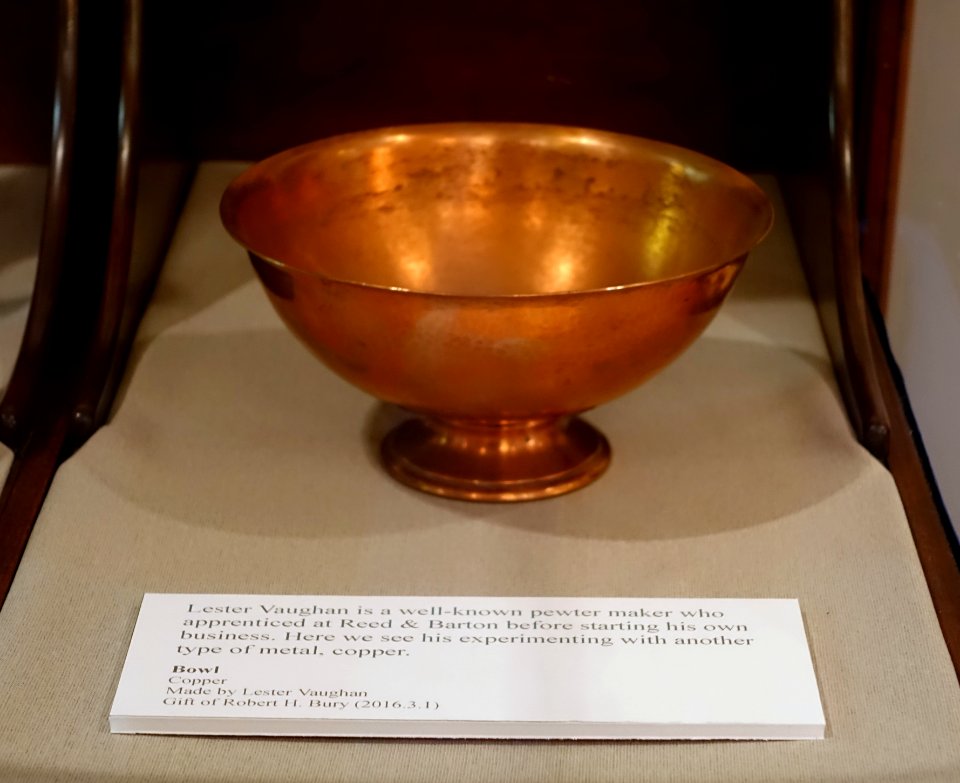 Bowl, by Lester Vaughan, former apprentice at Reed & Barton, copper - Old Colony History Museum - Taunton, Massachusetts - DSC03776