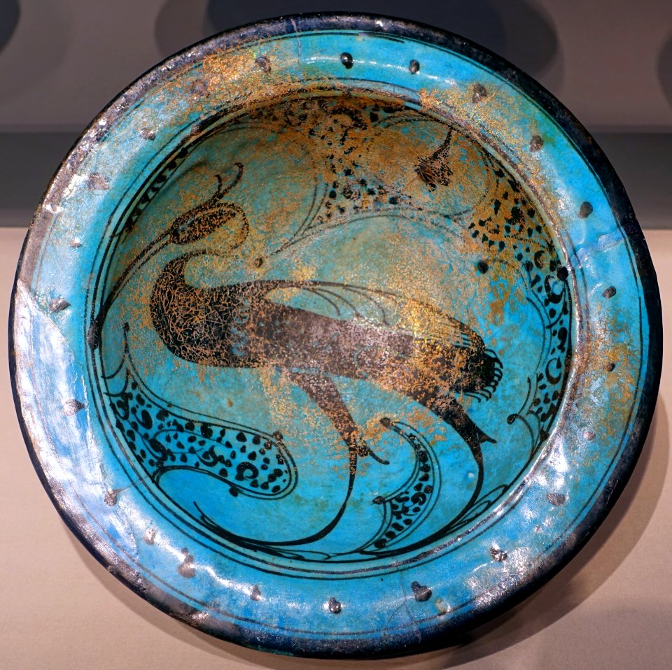 Bowl, Syria, late 12th-early 13th century AD, stonepaste painted in black under turquoise glaze - Freer Gallery of Art - DSC04696
