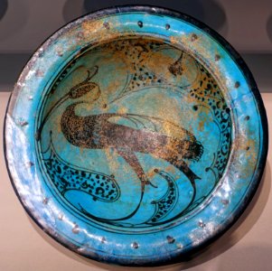 Bowl, Syria, late 12th-early 13th century AD, stonepaste painted in black under turquoise glaze - Freer Gallery of Art - DSC04696