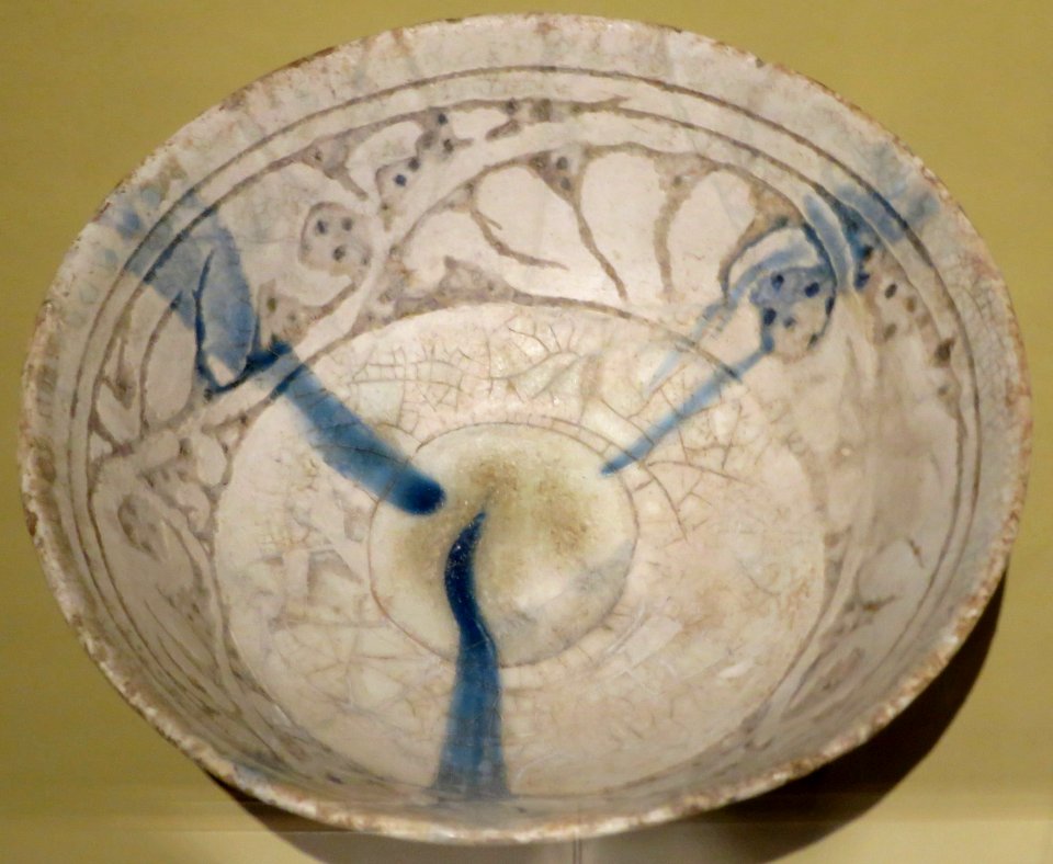 Bowl with blue splashes, Iran, 12th century, glazed stone-paste, Honolulu Academy of Arts