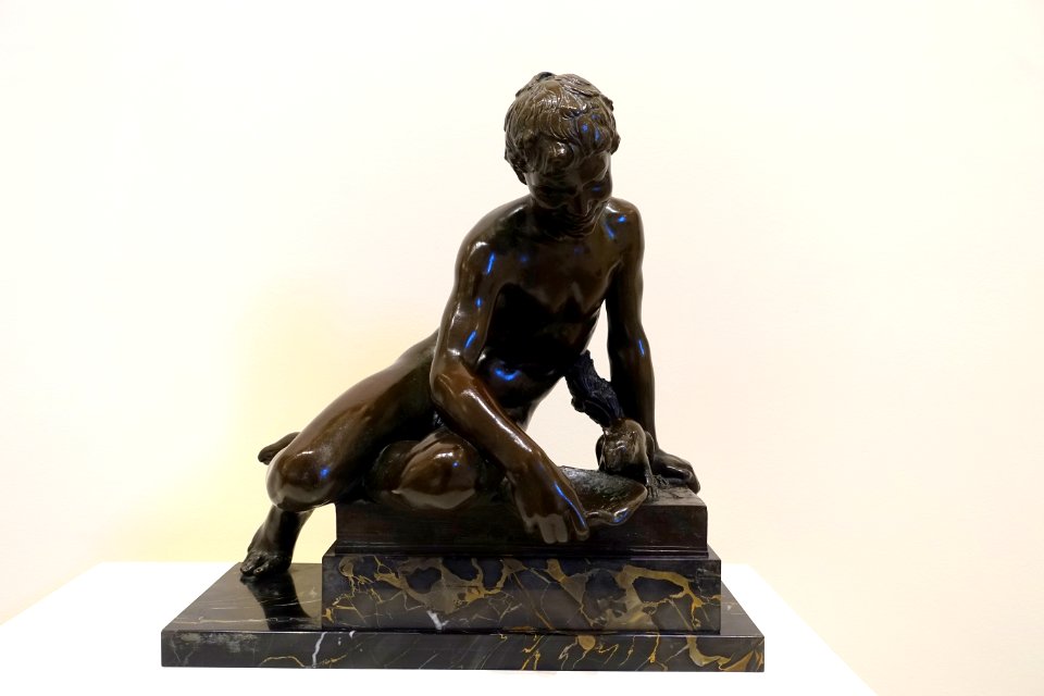 Boy with Squirrel, by Walker Hancock, c. 1930, bronze - Cape Ann Museum - Gloucester, MA - DSC01471