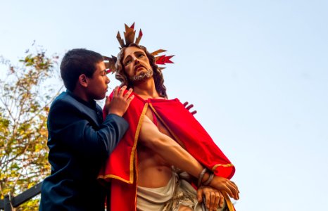 Boy wearing Jesus before the procession