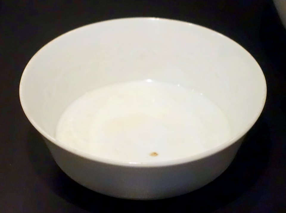Bowl with molded flowers and signs Shu Fu, China, Shufu-ware, Yuan dynasty - Östasiatiska museet, Stockholm - DSC09459