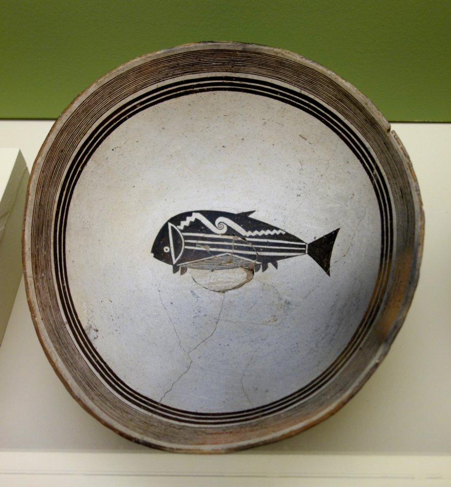 Bowl with fish, Mimbres, New Mexico, cc. 800-1150 AD, ceramic - Fitchburg Art Museum - DSC08786