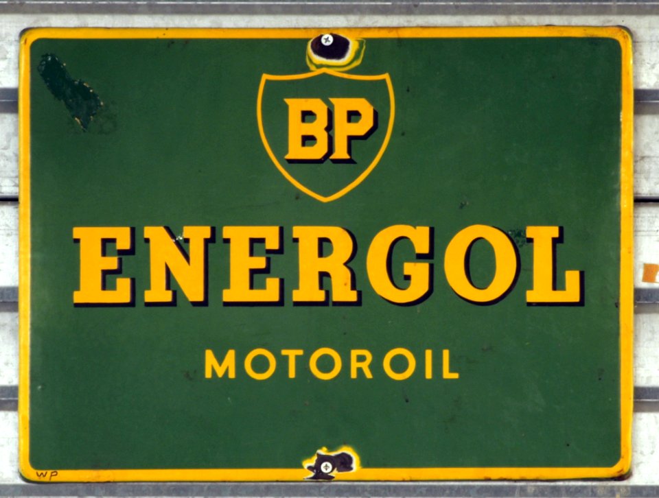 BP Energol motoroil, enamel advert sign at the den hartog ford museum pic-125