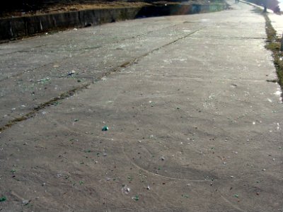 Broken glass on the road