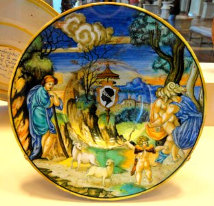Broad-rimmed bowl with Neptune raping Theophane, and arms of the Pucci with an ombrellino, Francesco Xanto Avelli, 1532 - National Gallery of Art, Washington - DSC08631