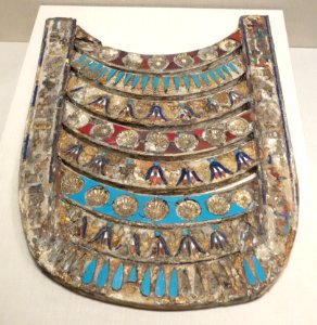 Broad Collar - Egypt, Ptolemaic Period, reign of Ptolemy V Epiphanes, 209-180 BC, wood, plaster, glass - Brooklyn Museum - Brooklyn, NY - DSC08782
