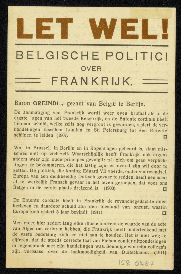 Brochure LET WEL Belgische politici over Frankrijk. Teksten uit de jaren 1907-, Bestanddeelnr 158-0488