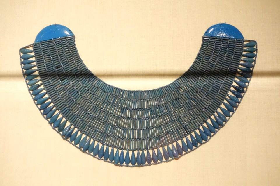 Broad Collar - Egypt, probably Thebes, New Kingdom, late Dynasty XVIII, reign of Tutankhamun, Ay, or Horemheb, c. 1336-1295 BC, blue faience - Brooklyn Museum - Brooklyn, NY - DSC08728
