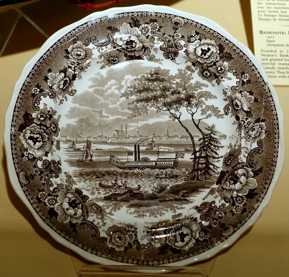 British America plate, from the steamship British America, England, 1830, tin-glazed earthenware - Château Ramezay - Montreal, Canada - DSC07549