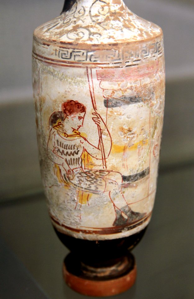 British Museum Room 20a Lekythos Reed Painter Youth at tomb with woman 19022019 6599