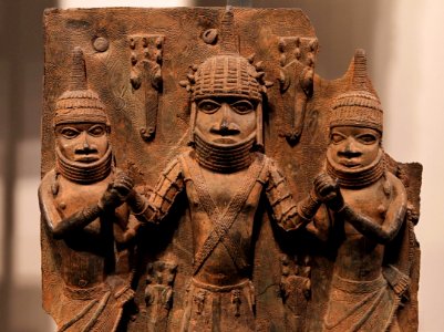 British Museum Room 25 Cast brass plaque from Benin City 17022019 5055