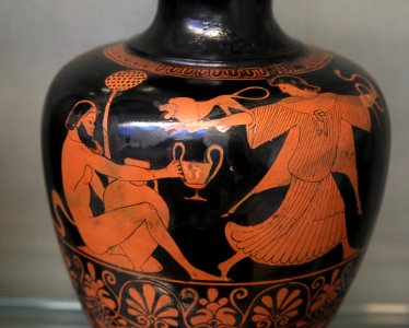 British Museum Room 20a Oenochoe Dutuit Painter Satyr and maenad Detail 19022019 6662