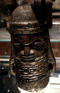 British Museum Room 25 Head covered with brass sheeting Carved wood Benin Nigeria 17022019 5154