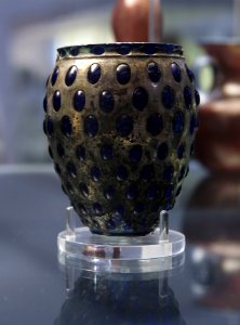 British Museum Roman Empire 18022019 Beaker of blue glass blown into a silver case 1st century AD 5906 photo