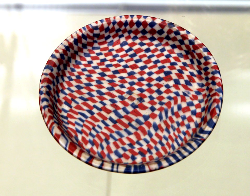 British Museum Roman Empire 18022019 Dish of mosaic glass with a blue red and white chequerboard design 5911 photo