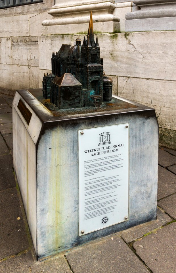 Bronze model, Unesco pedestal, Aachen Cathedral, Germany