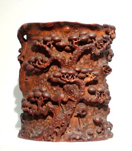 Brush holder with motifs of longevity, signed by Yuxuan, China, Qing dynasty, approx. 1600-1544 AD, bamboo root - Asian Art Museum of San Francisco - DSC01568