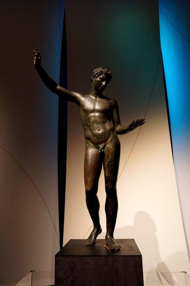 Bronze statue of a young athlete at the National Archaeological Museum of Athens on 30 August 2018