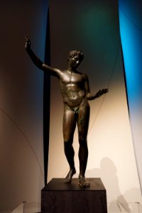 Bronze statue of a young athlete at the National Archaeological Museum of Athens on 30 August 2018