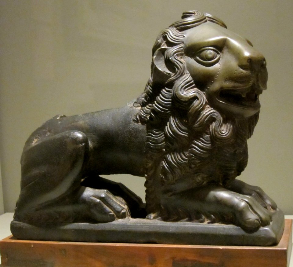 Bronze lion lecturn support, 14th-15th century, Rhine region of Germany, HAA