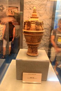 Brown-glazed pottery soul jar on display in Shenzhen Museum