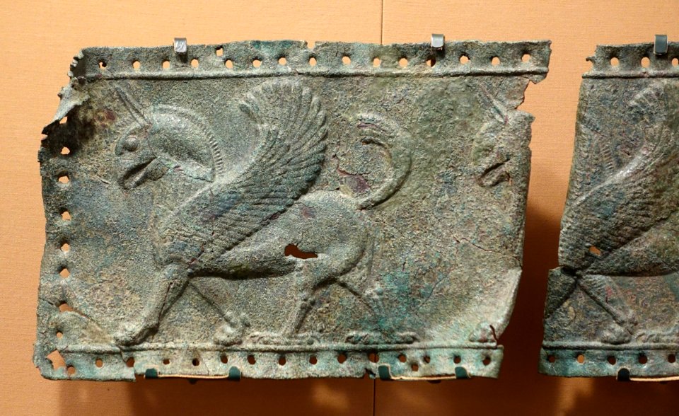 Bronze bands with Striding Griffins, view 1, Iran, probably Persepolis, Achaemenid Period, 550-330 BC, bronze - Oriental Institute Museum, University of Chicago - DSC07996