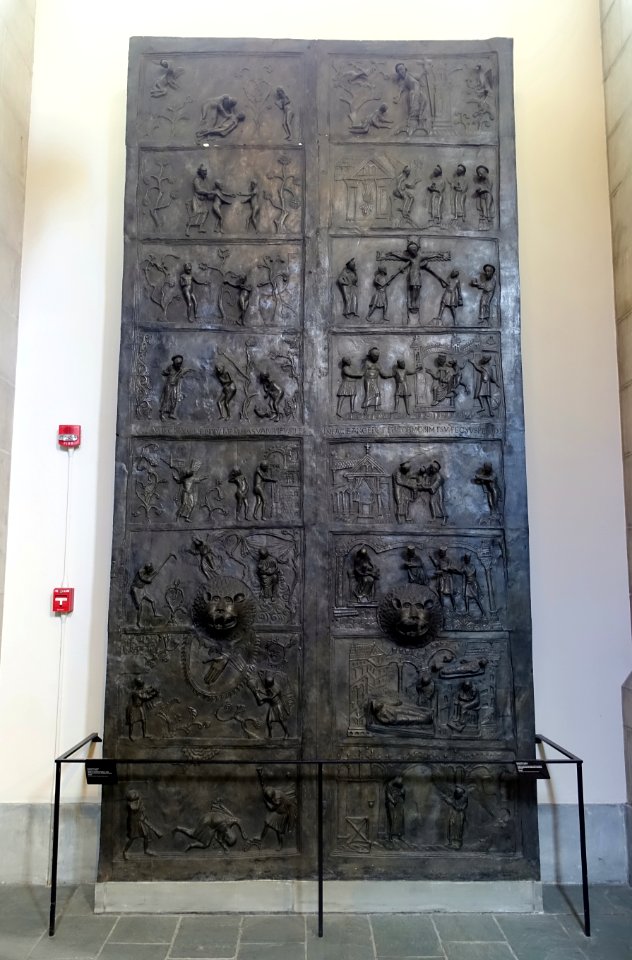 Bronze doors in the west portal of Hildesheim Cathedral, 1015 AD, plaster replica c. 1901-1903 - Adolphus Busch Hall - Harvard University - DSC05712