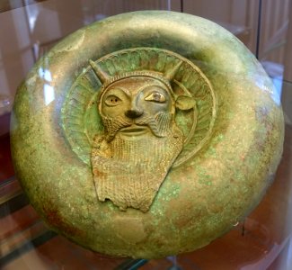 Bronze boss, lion head or Acheloos mask, no. 3, Tarquinia, Monte Quagliere necropolis, late 6th to early 5th century BC, bronze, inv. 12461-3, 12622-9 - Museo Gregoriano Etrusco - Vatican Museums - DSC01170