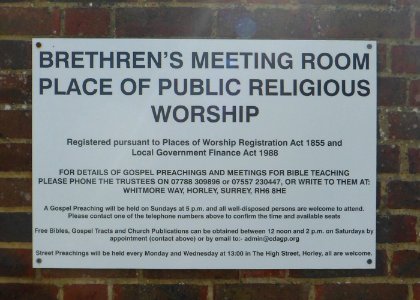 Brethren Meeting Room, Whitmore Way, Horley (June 2013) (Sign)