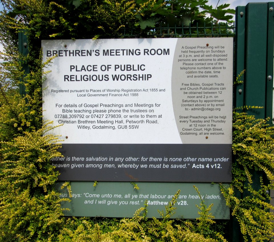 Brethren Meeting Room, Petworth Road, Wormley (June 2015) (Sign)