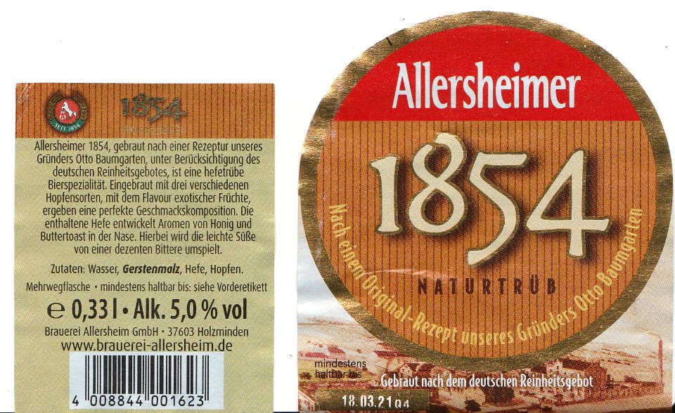 Brauerei Allersheim GmbH - Allersheimer 1854 naturtrüb