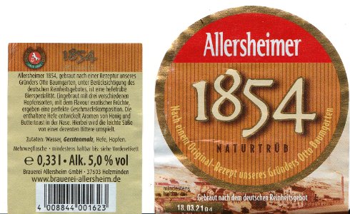 Brauerei Allersheim GmbH - Allersheimer 1854 naturtrüb