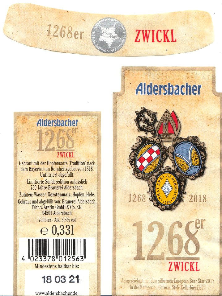 Brauerei Aldersbach, Frhr. v. Aretin GmbH & Co. KG - Aldersbacher 1268er Zwickl