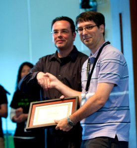 Brian Carver accepting Wikimedia award