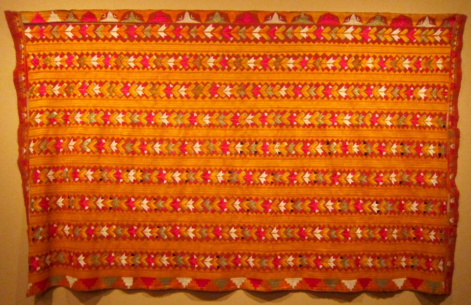 Bridal shawl (phulkari) from Punjab, khadi (hand-spun, hand-woven cotton), silk, plain weave, embroidery, Honolulu Museum of Art